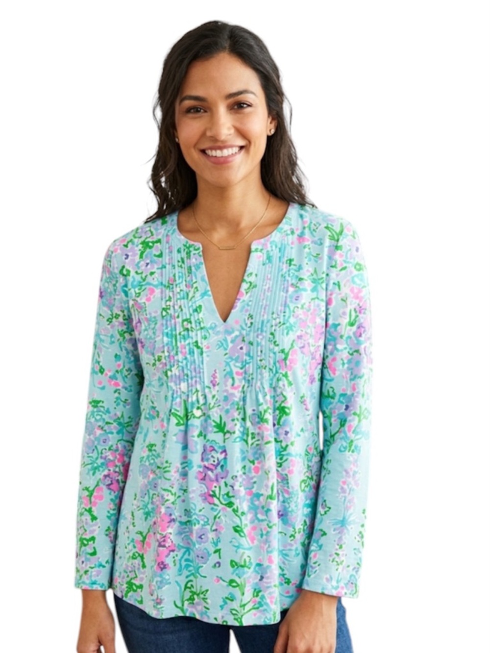 Lilly Pulitzer Etta Top Small Bringing Mermaid Vibes Blue Pima Cotton Pleated
FF